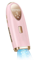 Pink IPL laser hair removal device with gold trim and oval control display.