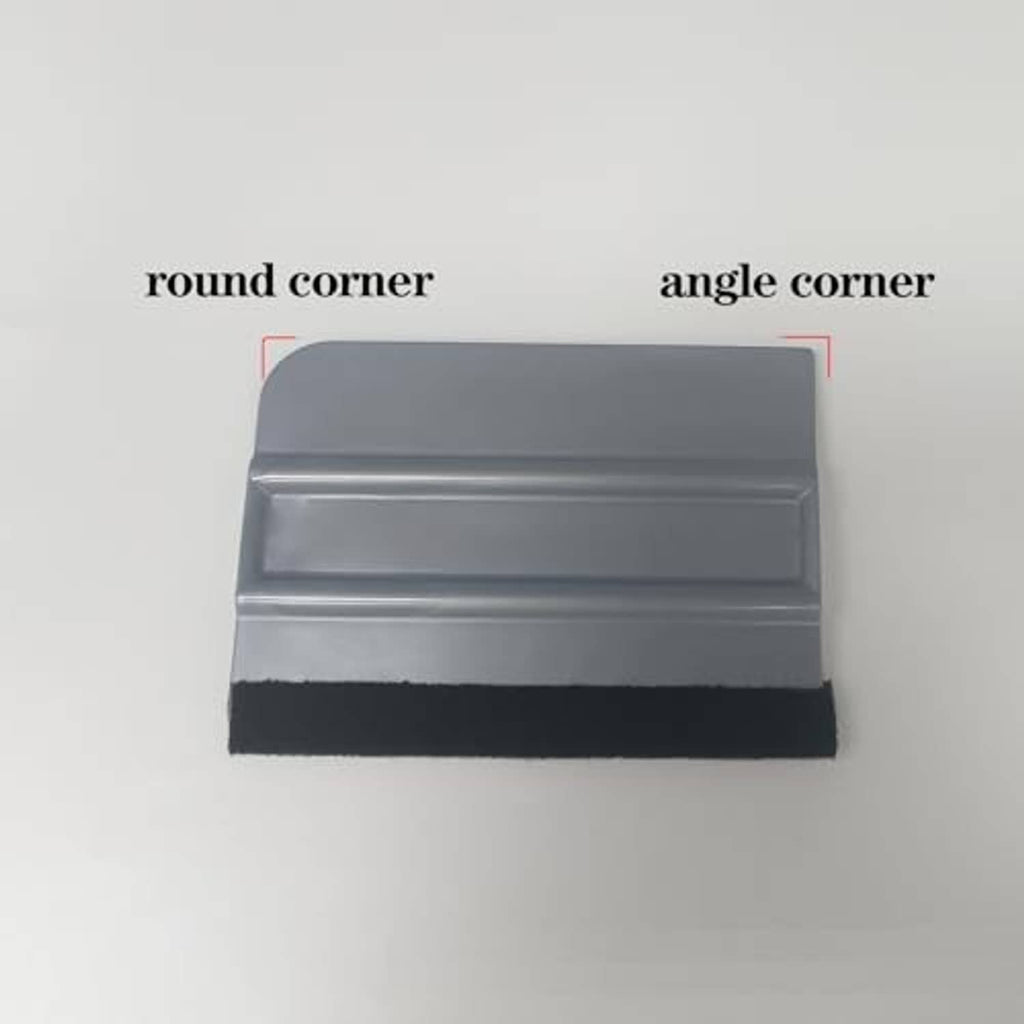 Vinyl wrap felt squeegee head with gray plastic and black felt, rounded and angled corners