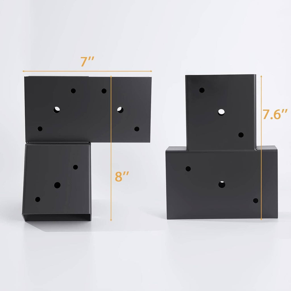 Black target stand connector blocks with size dimensions marked for brackets