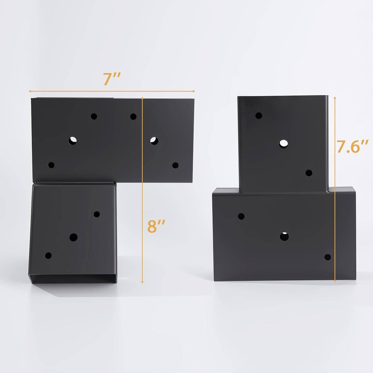 Black target stand connector blocks with size dimensions marked for brackets