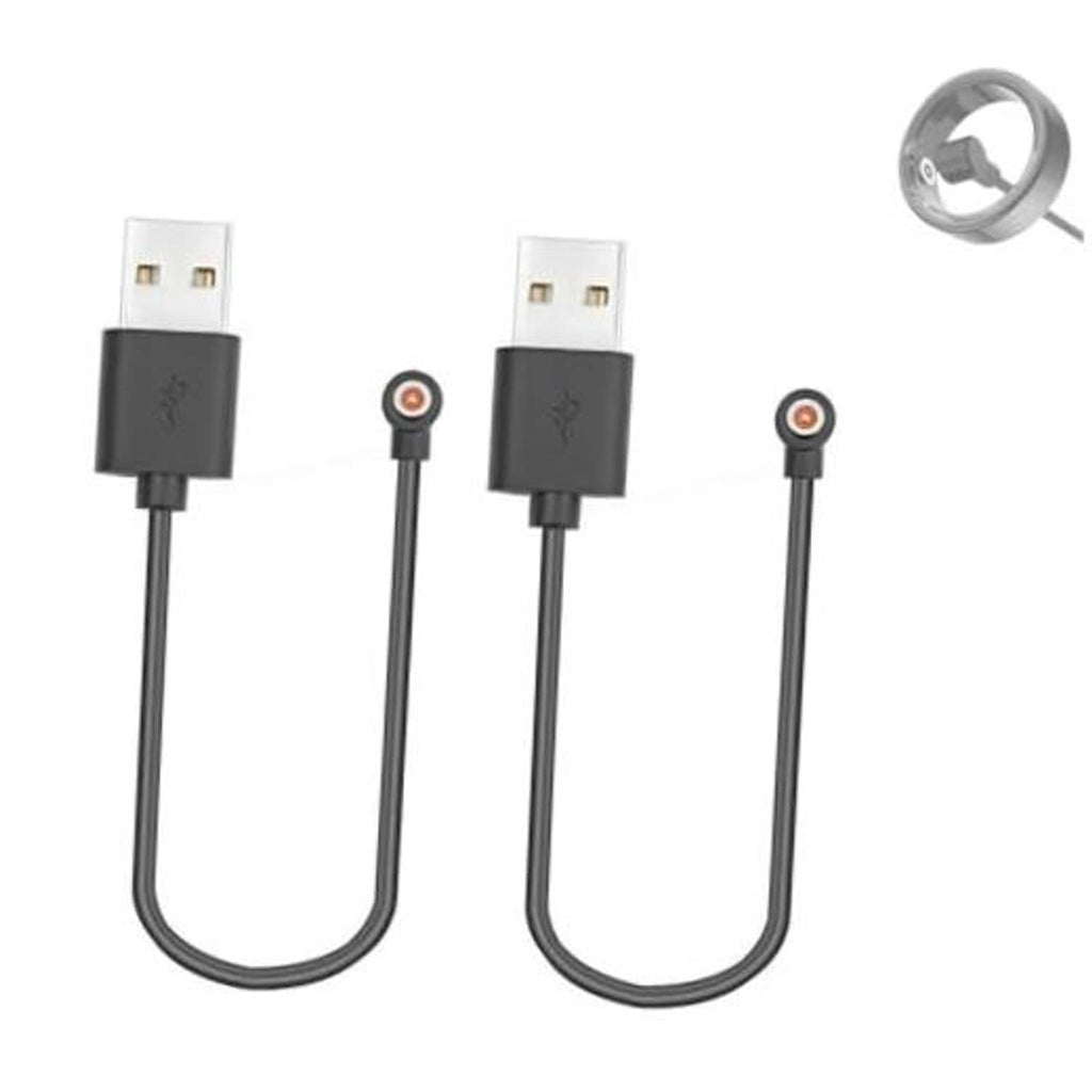 Magnetic smart ring charging cable set, black, with two USB-A plugs and 1-pin connectors