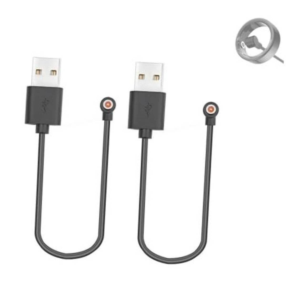 Magnetic smart ring charging cable set, black, with two USB-A plugs and 1-pin connectors