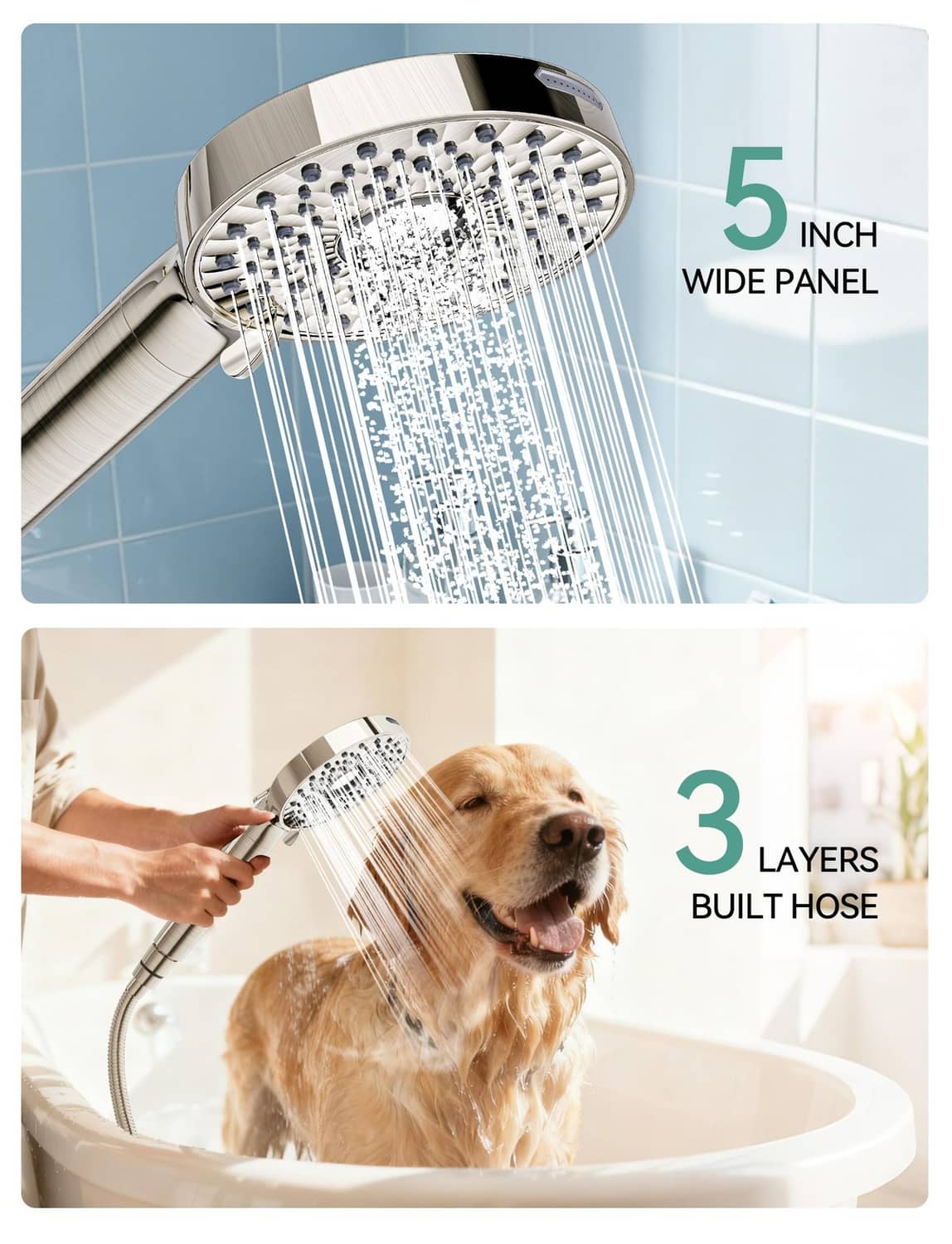 Magichome large 5-inch shower head with multi-spray panel and handheld hose