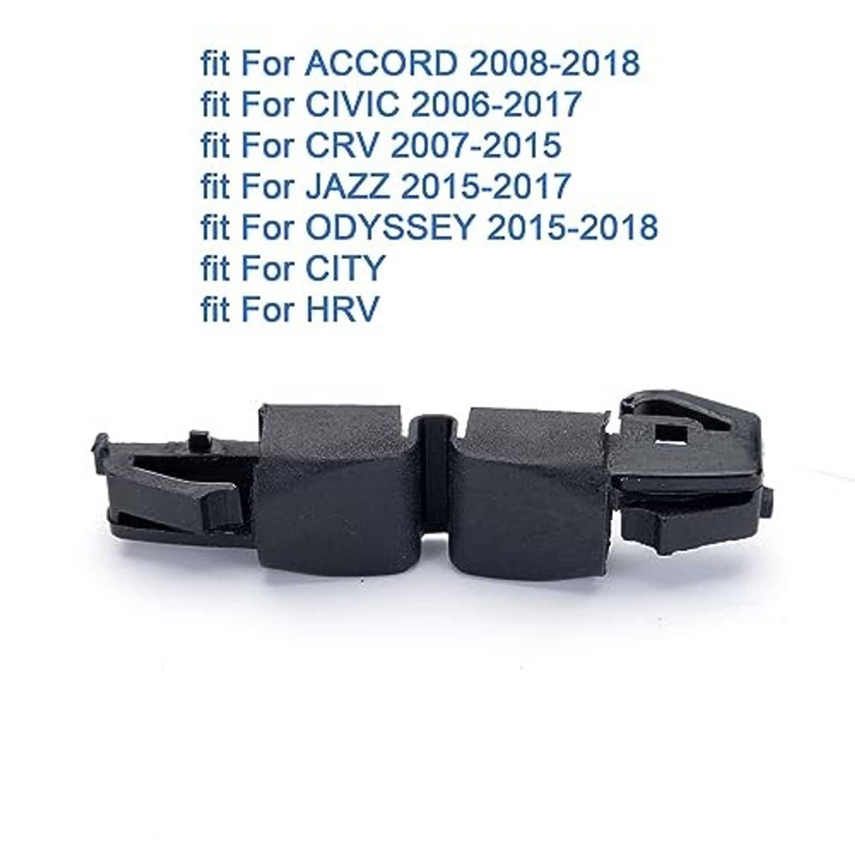 Black fuel filler cap clip retainer, front view with latch and tabs