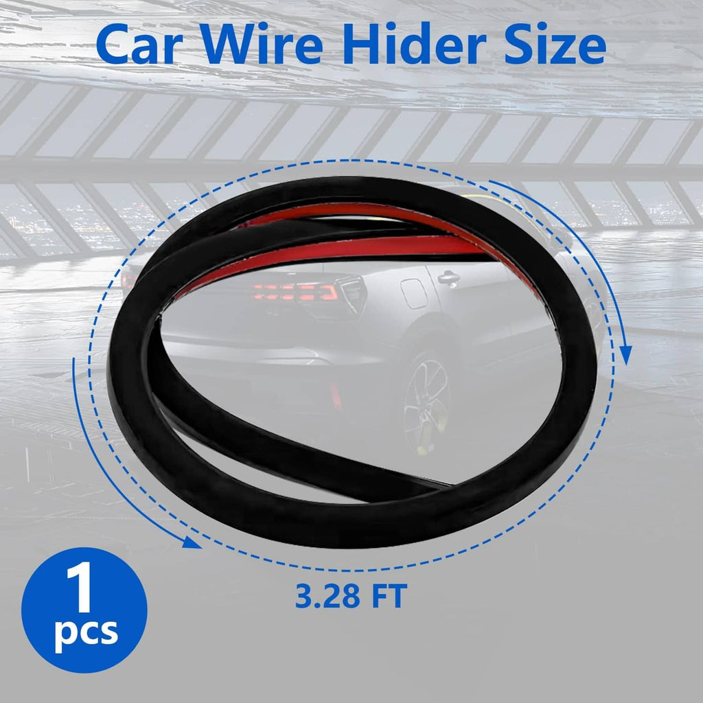 Black car wire cover strips in a loop, U-shaped channel for cable hiding
