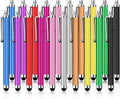 20-pack stylus pen set with silver tips and assorted colors, including blue, pink, and black