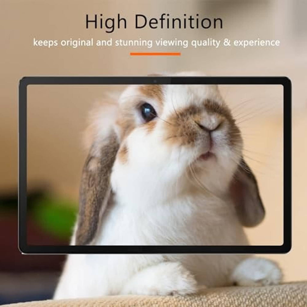 Tempered glass screen protector covering a tablet screen with protective clarity