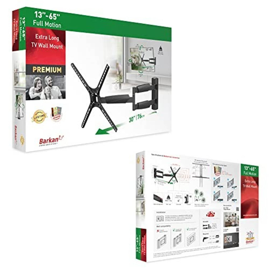 Boxed 13-65 inch extra-long full-motion TV wall mount kit