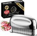 Handheld meat tenderizer tool with stainless needles and silver curved pressing head