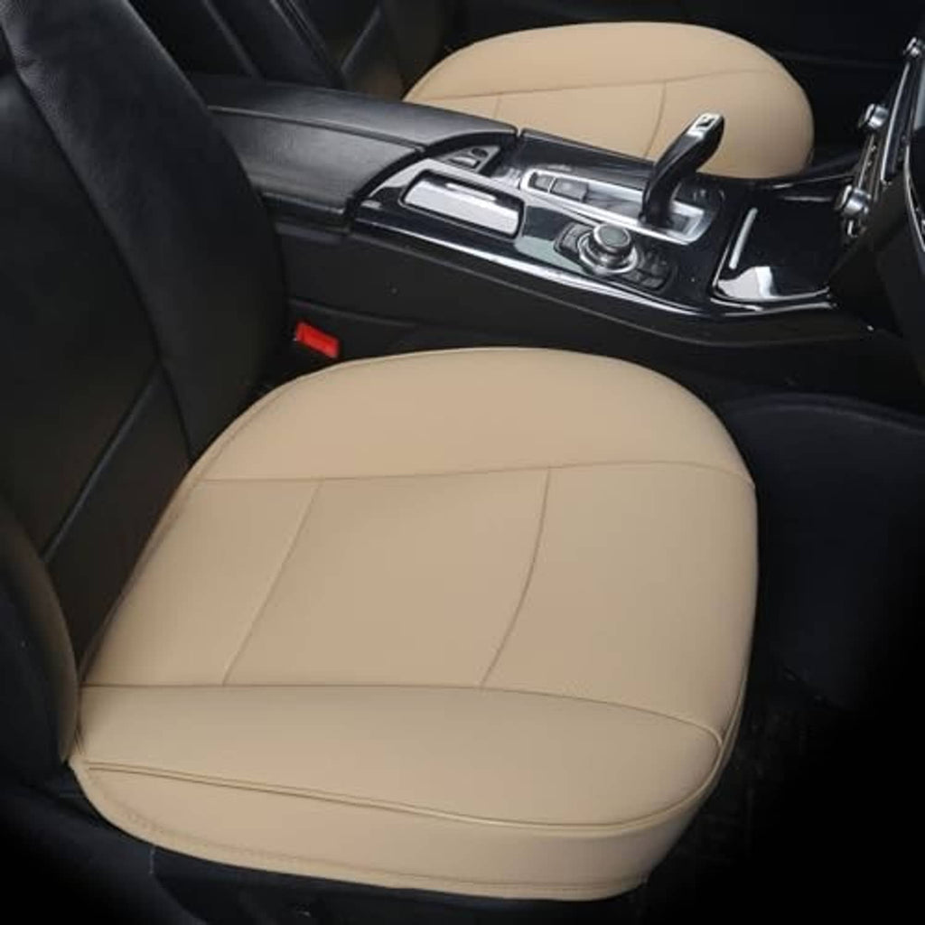Beige PU leather car seat cover with contoured cushion and side bolsters