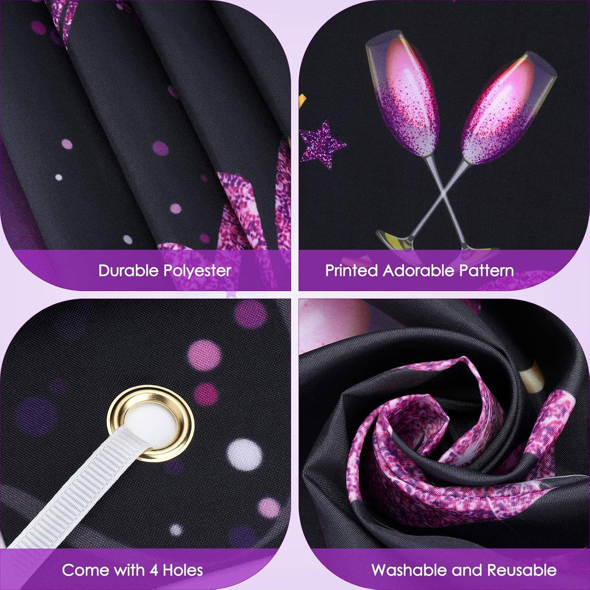 Happy Birthday banner info card: durable polyester, 4 holes, washable and reusable