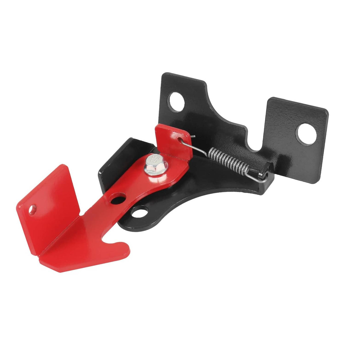 Parking brake spring kit with red lever, black bracket, and coil spring with bolt