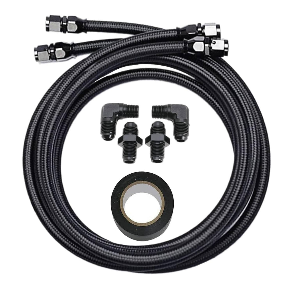 Automatic transmission cooler hose line kit with coiled black braided hoses and AN fittings