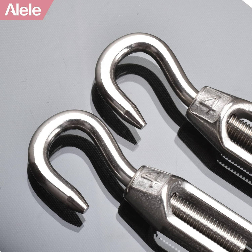 Pair of stainless steel 304 turnbuckles with U hooks and ridged thread shafts