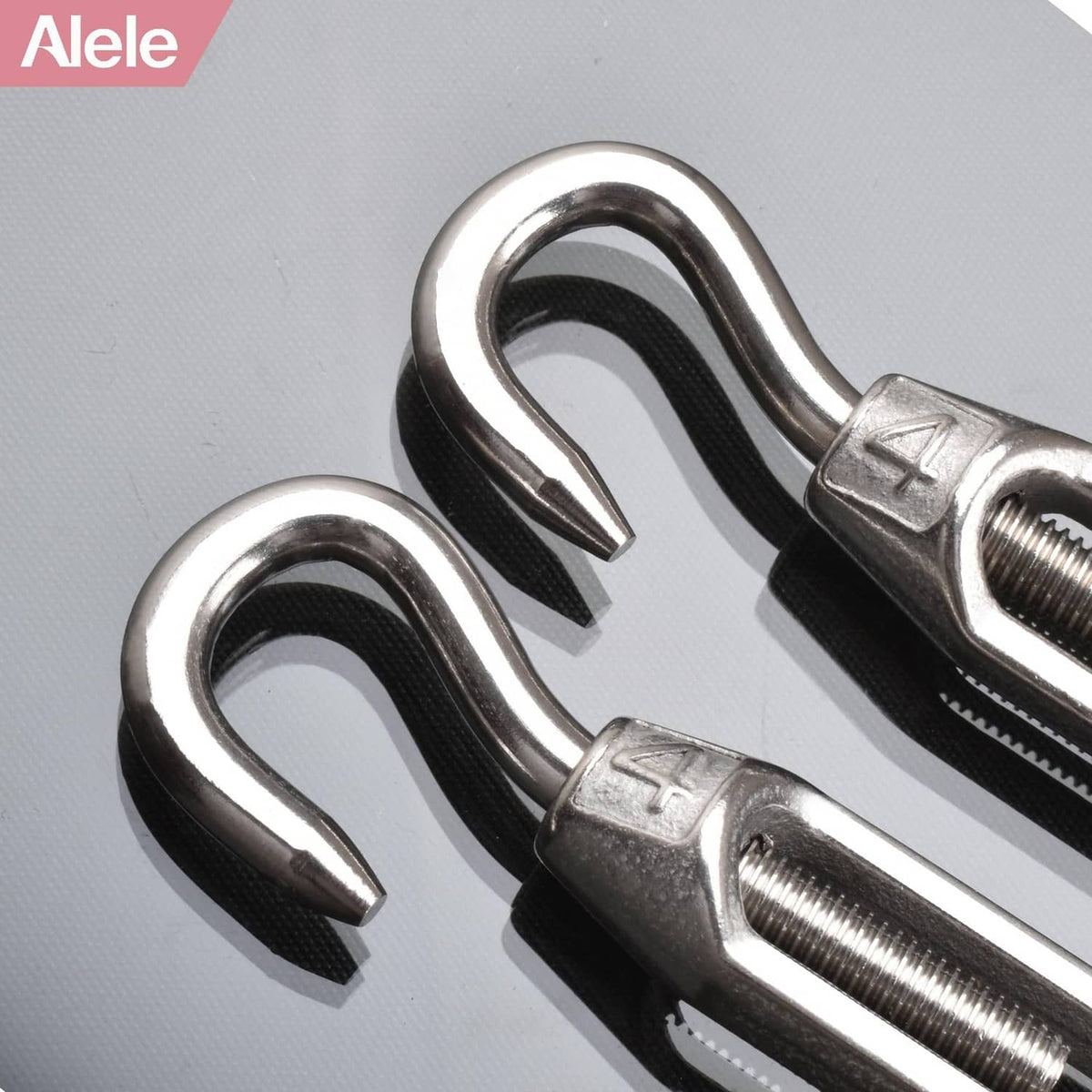 Pair of stainless steel 304 turnbuckles with U hooks and ridged thread shafts