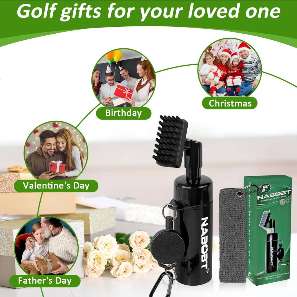 Golf club water brush and gray towel set with hanging carabiner