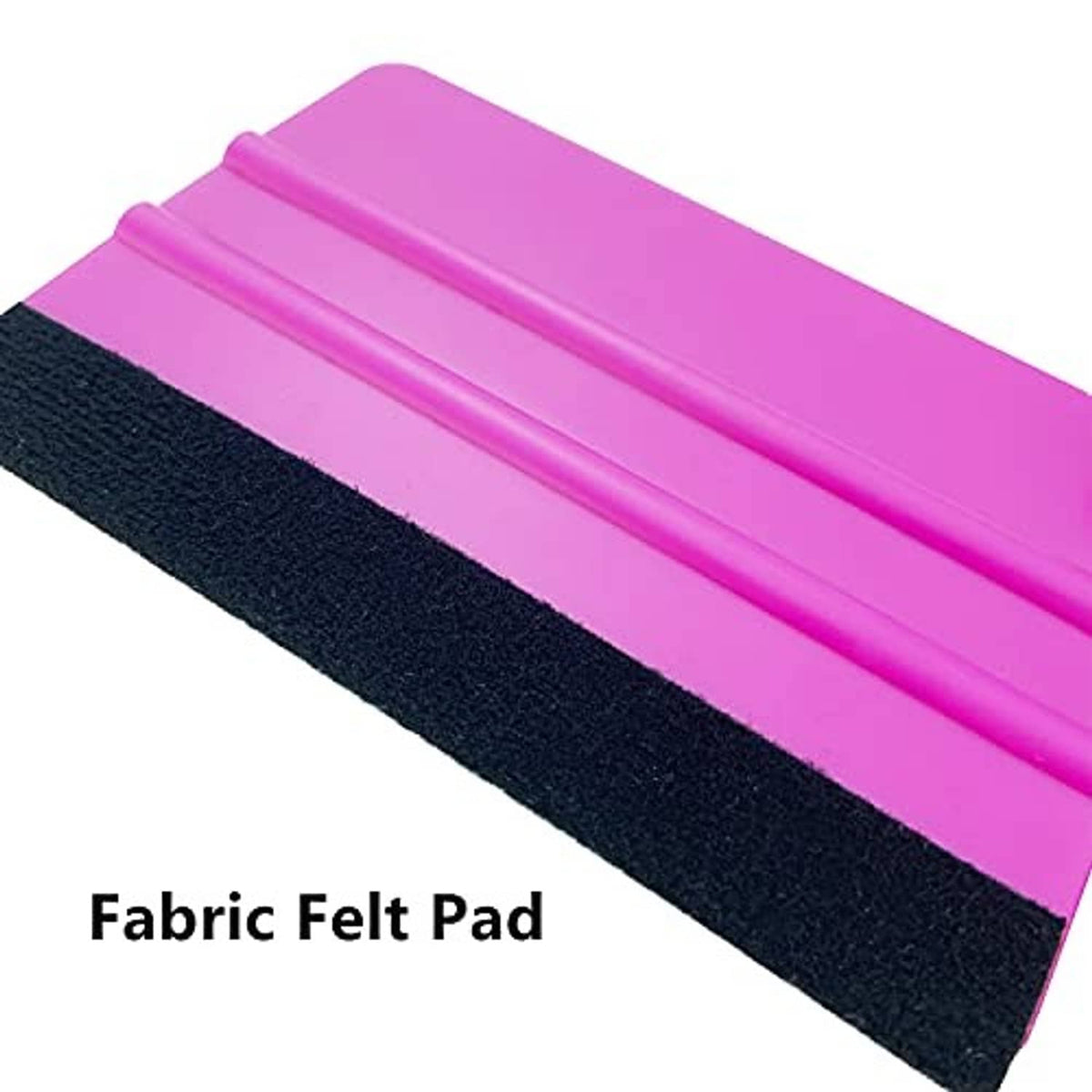 Purple vinyl squeegee tool close-up of ridged handle and textured black felt pad