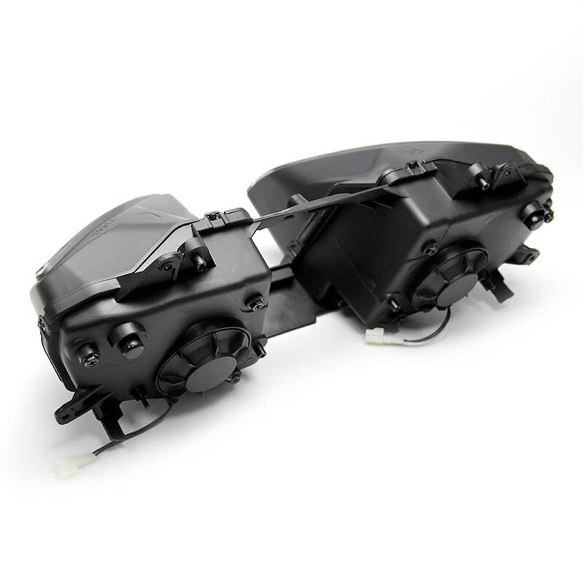 Front headlight fairing stay bracket set, black plastic mounting brackets with connectors