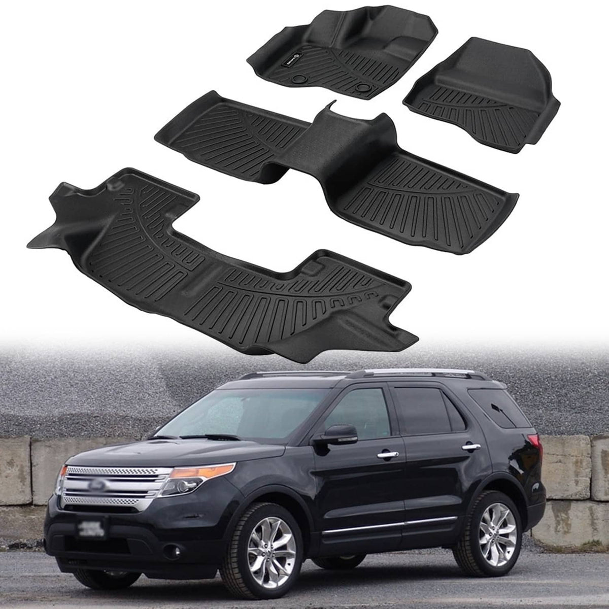 Black TPE front and rear floor mat liners set with raised channels and molded fit.