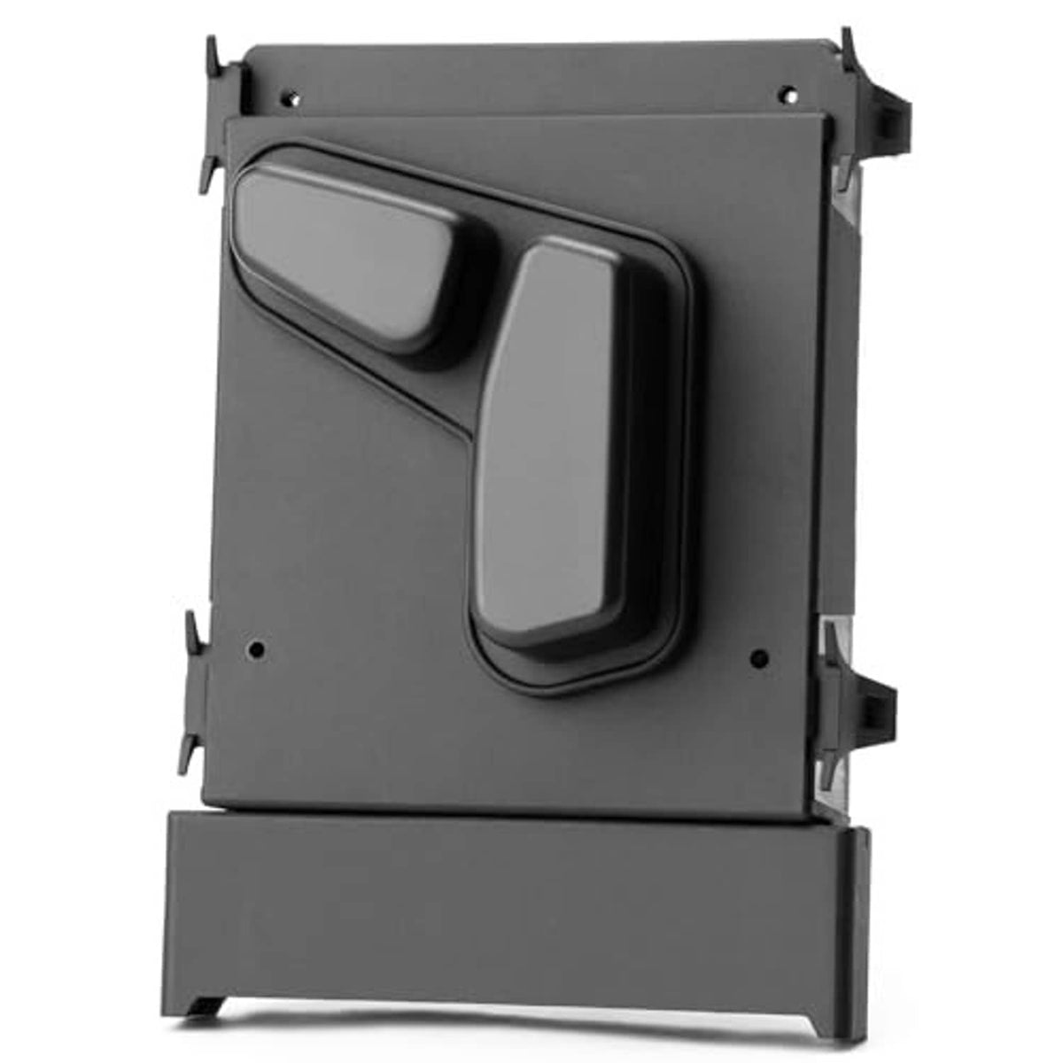 Driver-side power seat switch module, dark gray housing with rectangular control buttons