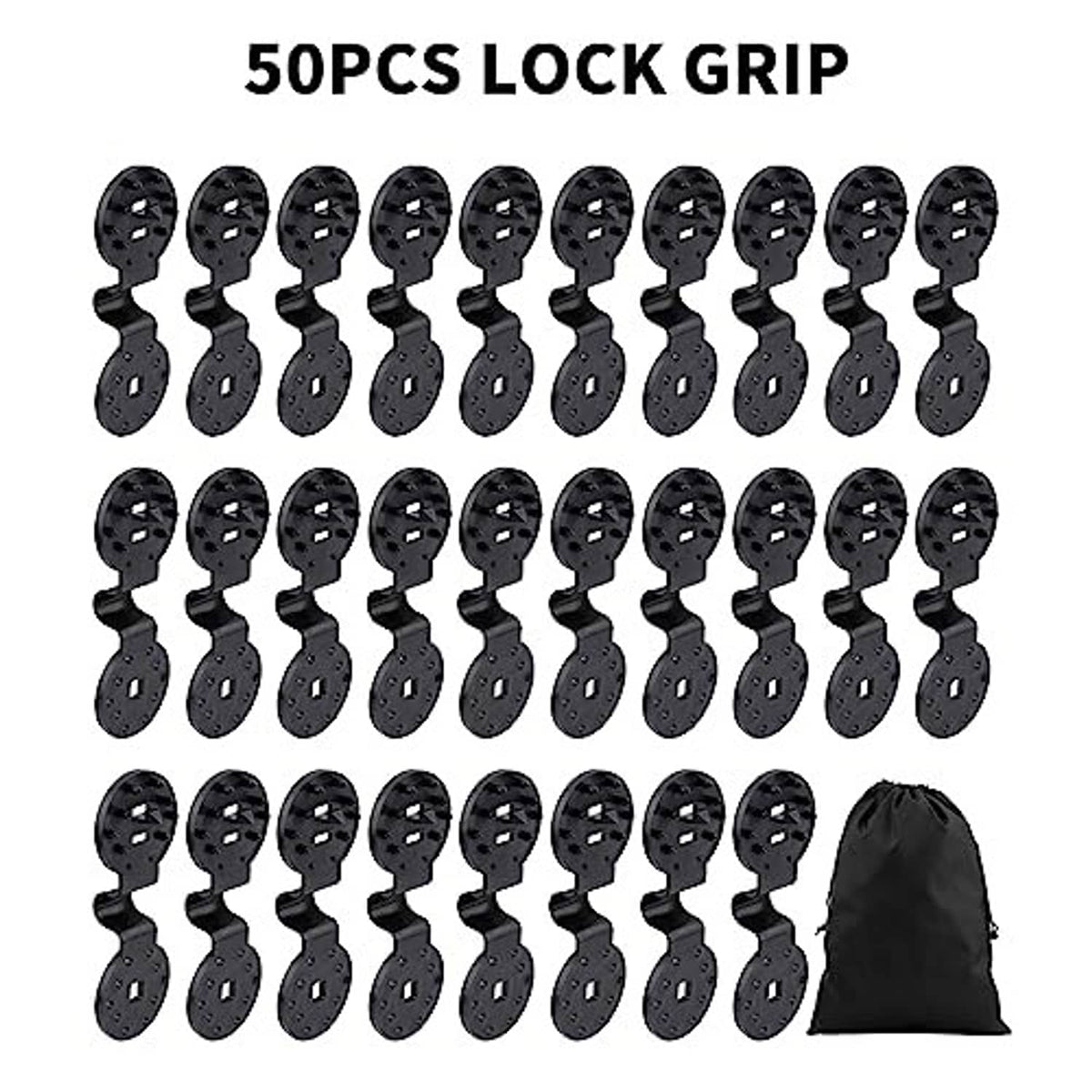 Set of black lock-grip shade cloth clips, 50-piece assortment