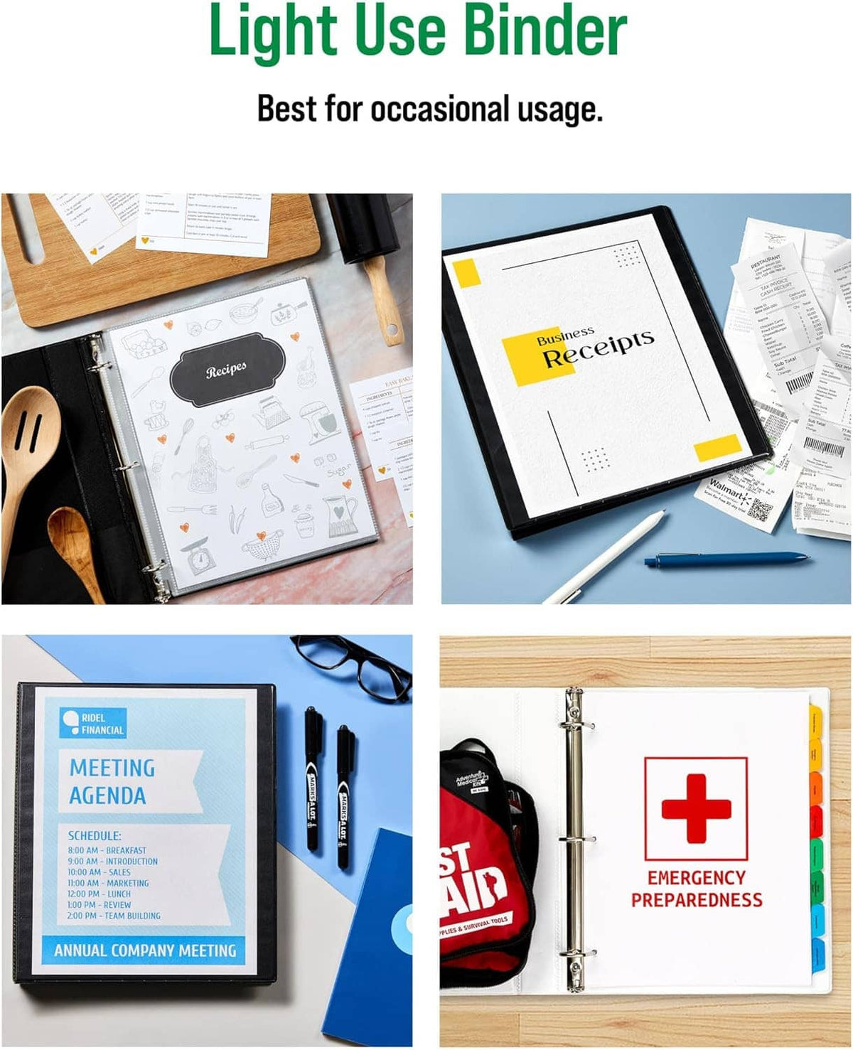 Light-use economy view binder with 1/2 inch round rings and paper inserts