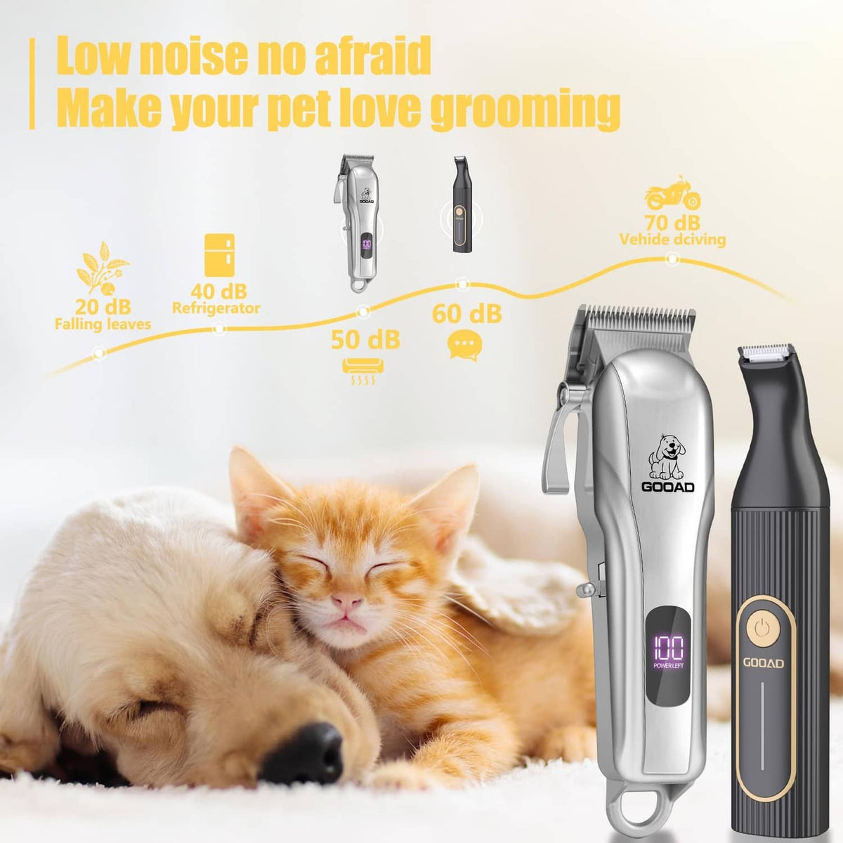 Gooad dog grooming clippers set: silver clipper plus black detail trimmer