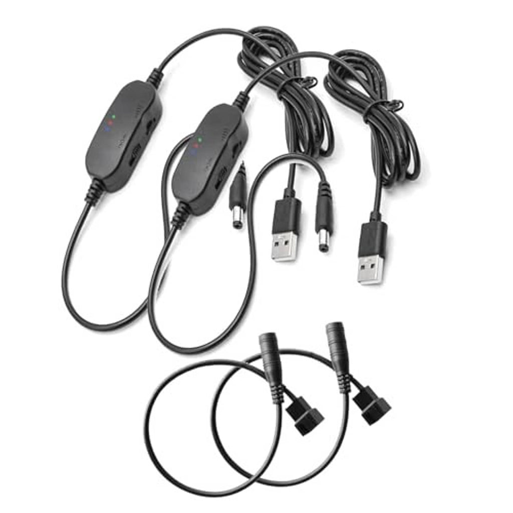 USB step-up fan power adapters set with two inline speed controllers and 3/4-pin cables