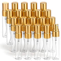 20 pack of clear glass mini atomizer spray bottles with gold caps