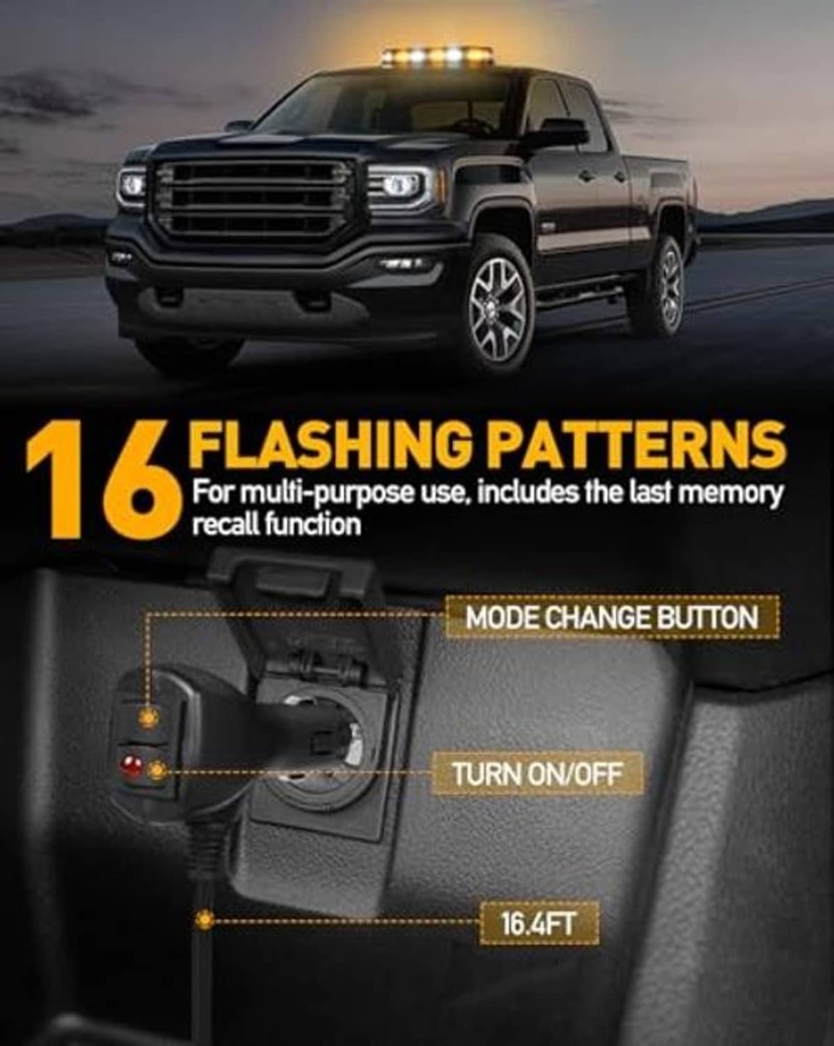 Amber and white LED emergency strobe light bar with mode control switch