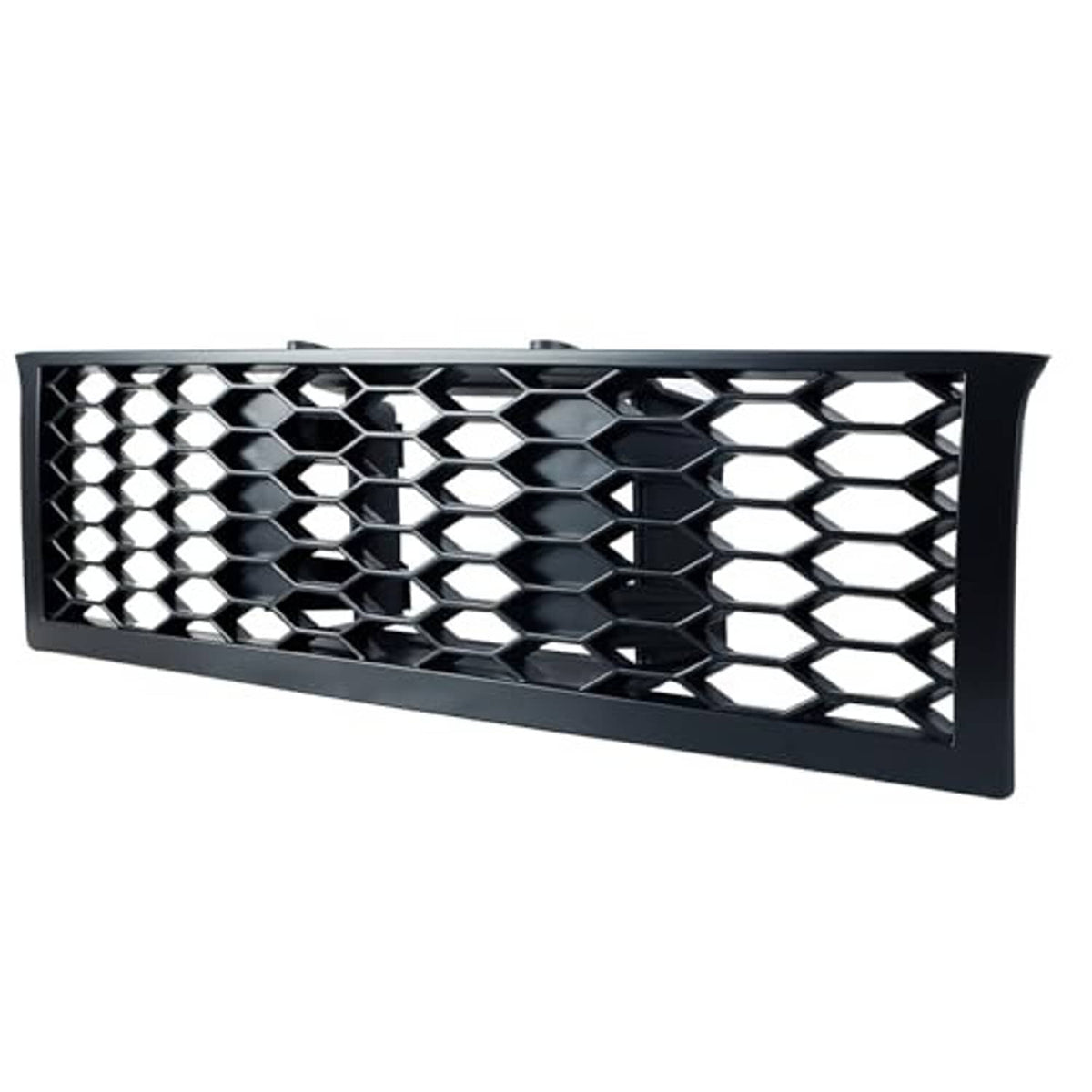 Mesh grille panel with black honeycomb hex pattern and silver open cells, rectangular