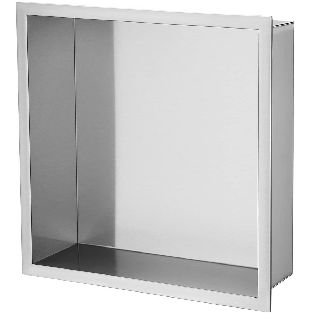 Stainless steel shower niche with double shelves, wall-inserted square frame