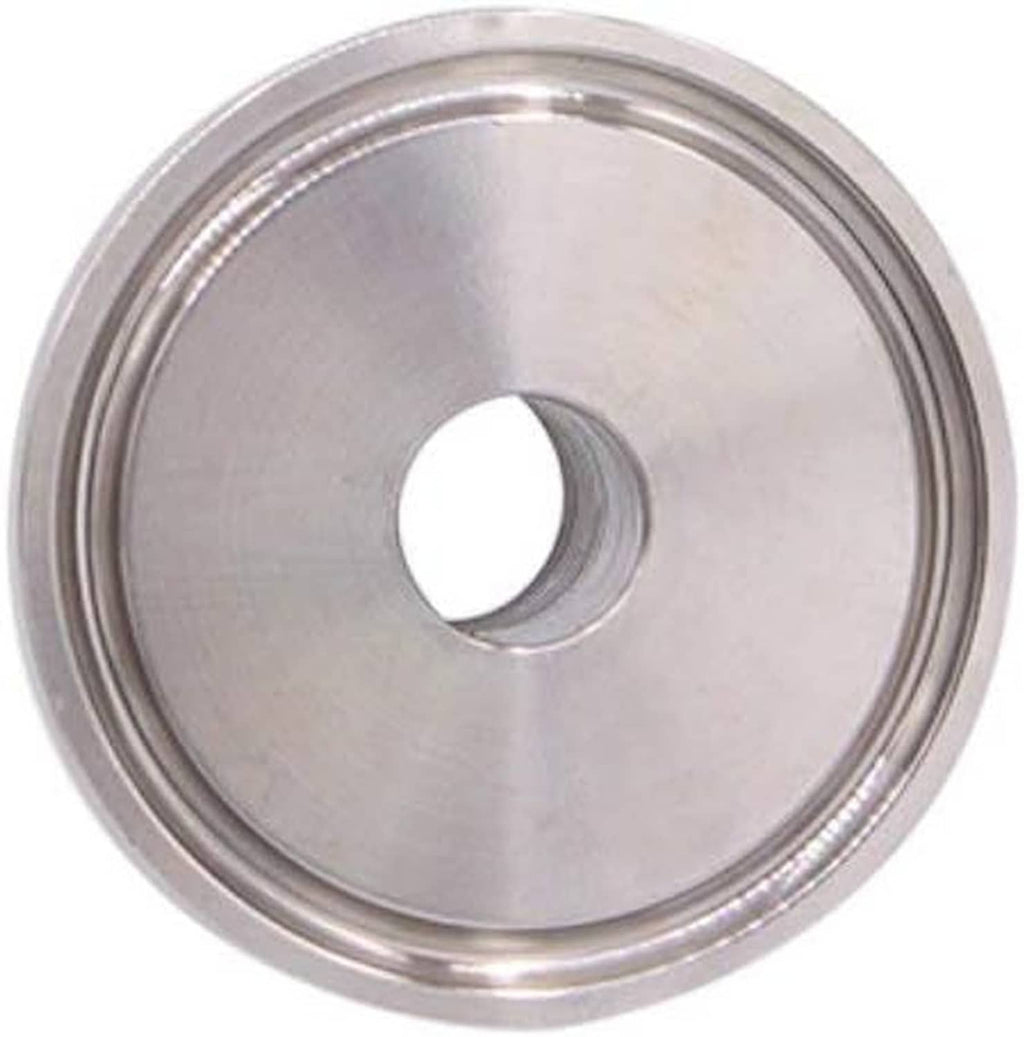 Stainless steel tri clover adapter face with central hole and concentric ring