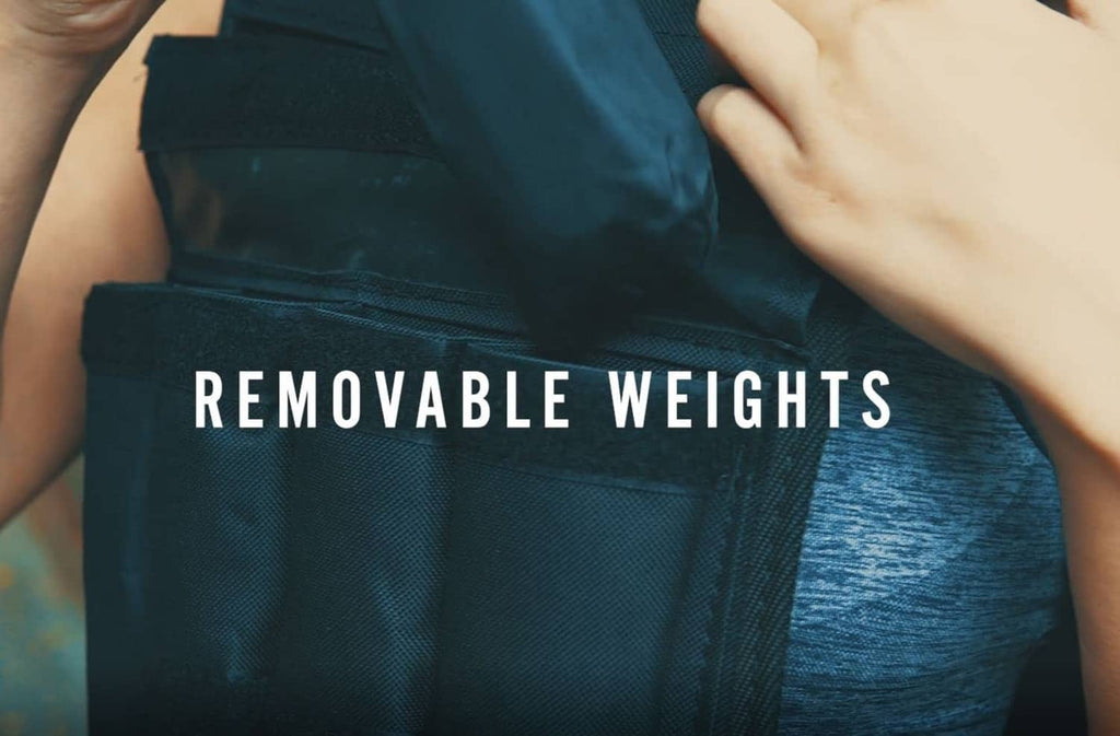 Black weighted vest showing removable weight pocket panel