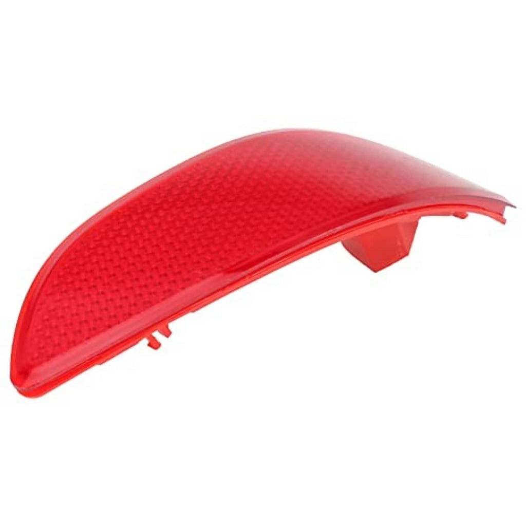 Red rear bumper reflector trim lens with mounting tabs, curved profile