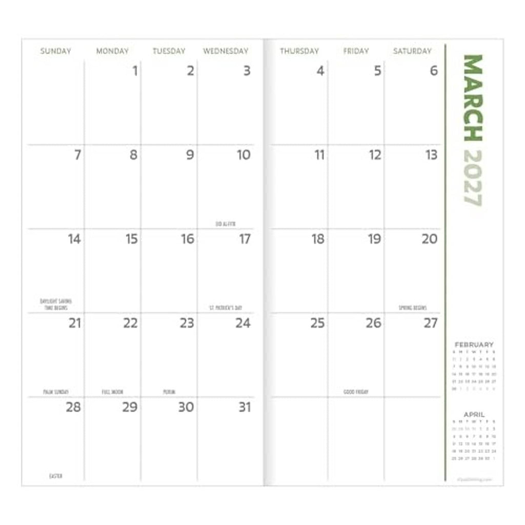 Calendar grid page with vertical March 2027 label and weekday columns