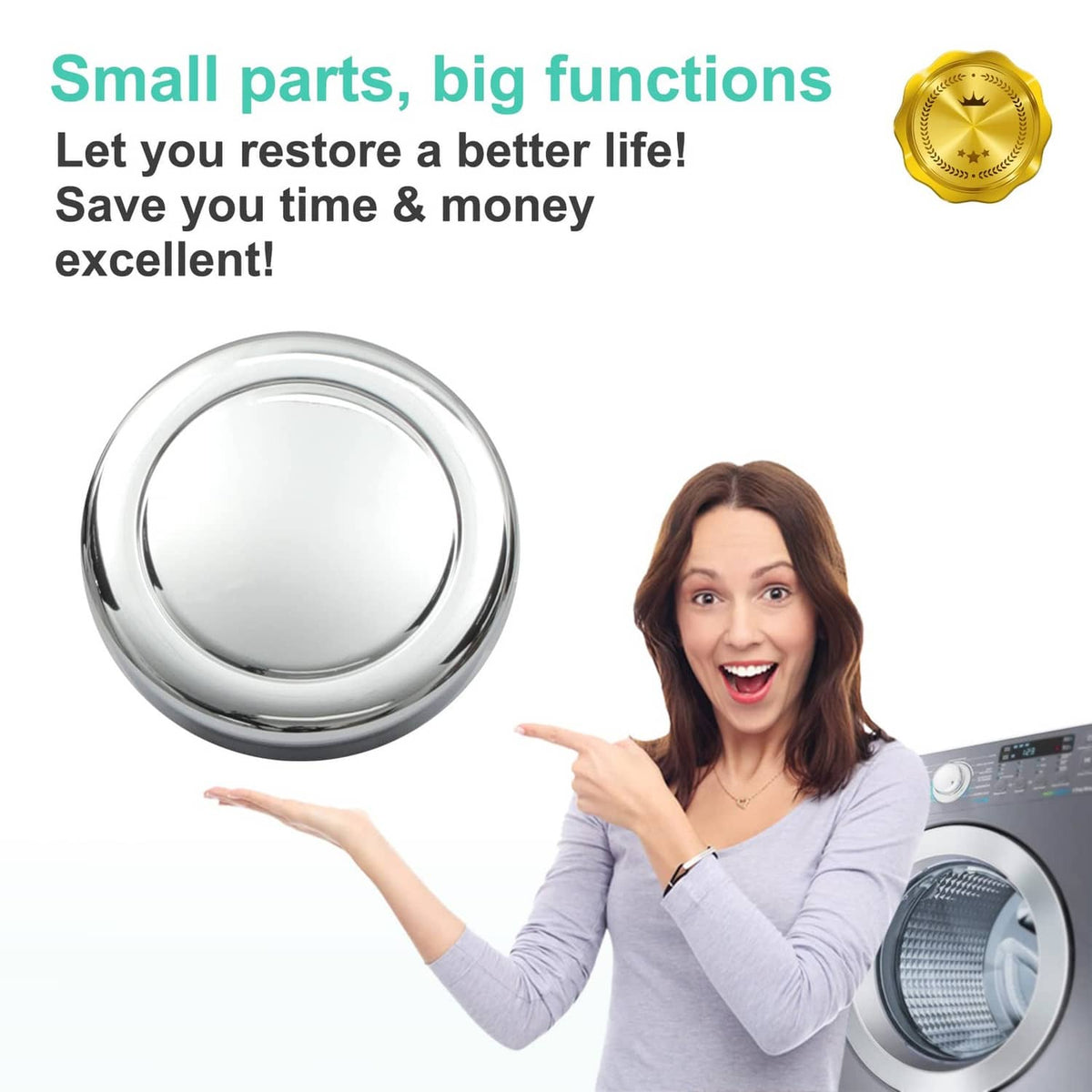 Laundry appliance control knob with chrome rim and smooth circular center
