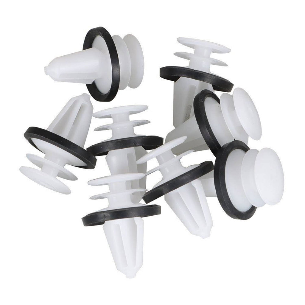 Door handle rebuild kit: white push clips with black rubber rings and mounting pins