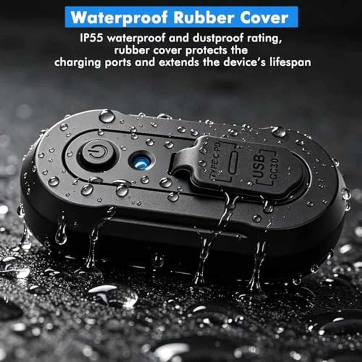 Waterproof USB charging panel with rubber cover over USB-C and dual USB ports