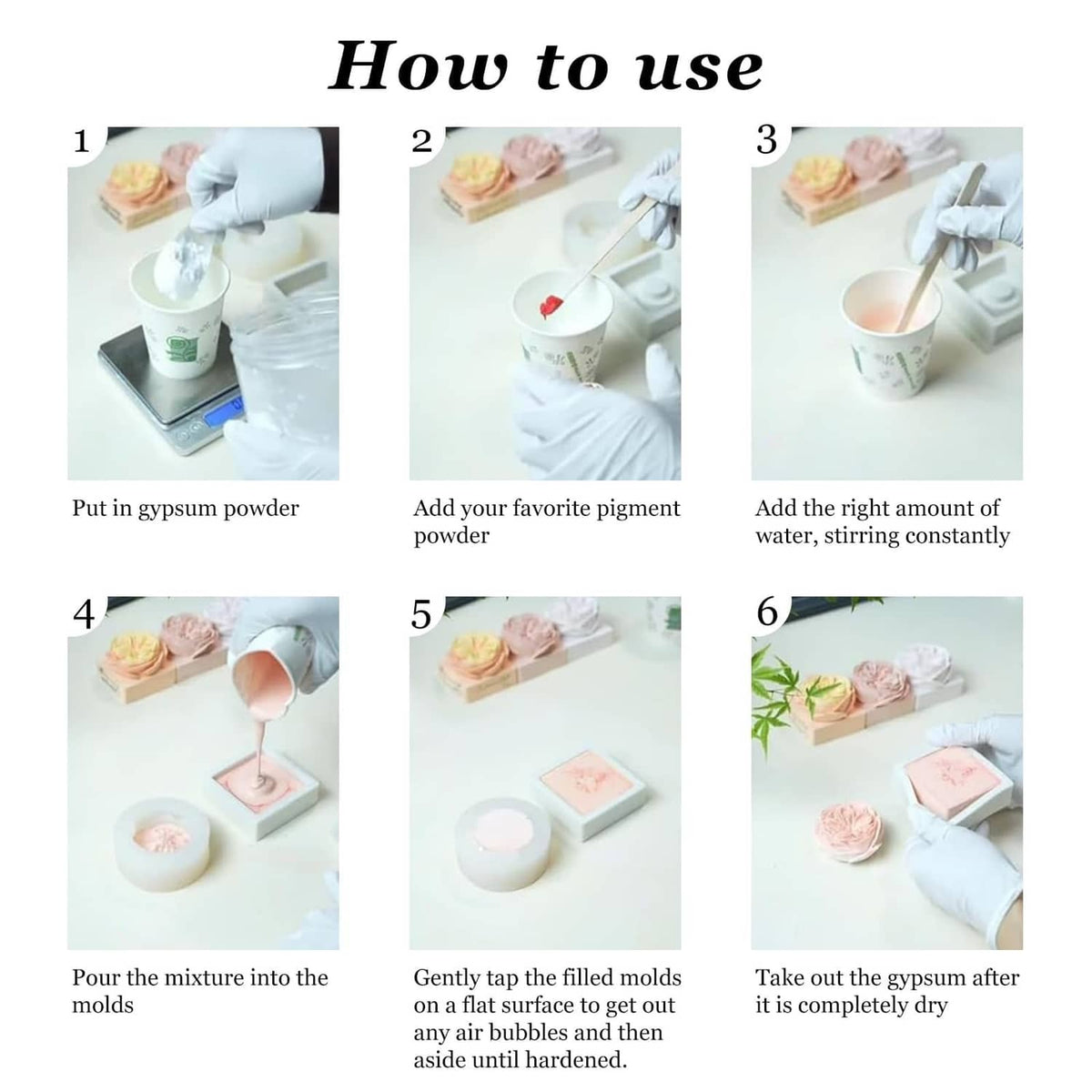 Iron oxide pigment powder usage steps, mixing and pouring into molds