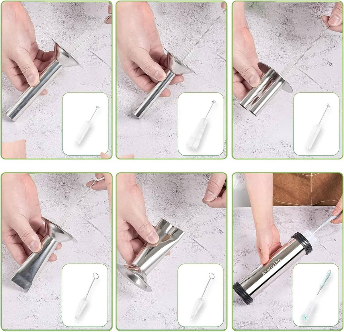 Hands attaching a stainless nozzle to a jerky gun cannon