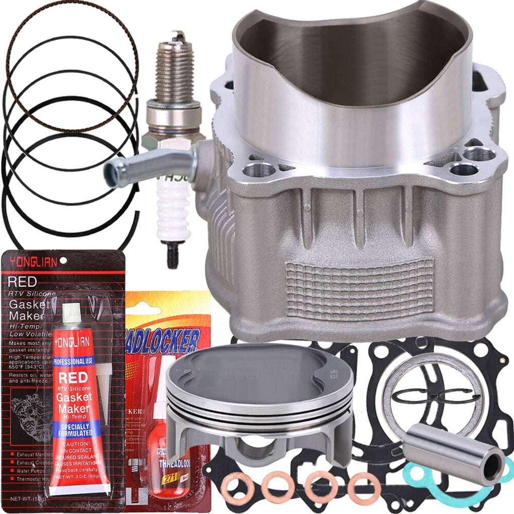 Aluminum big-bore cylinder with piston, spark plug, and sealing rings, silver gray