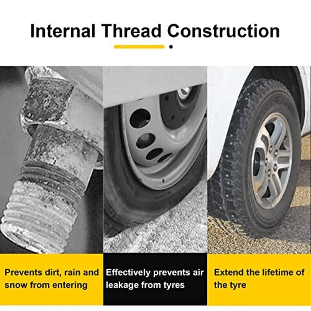 Tire valve stem cap thread area shown for fit and sealing