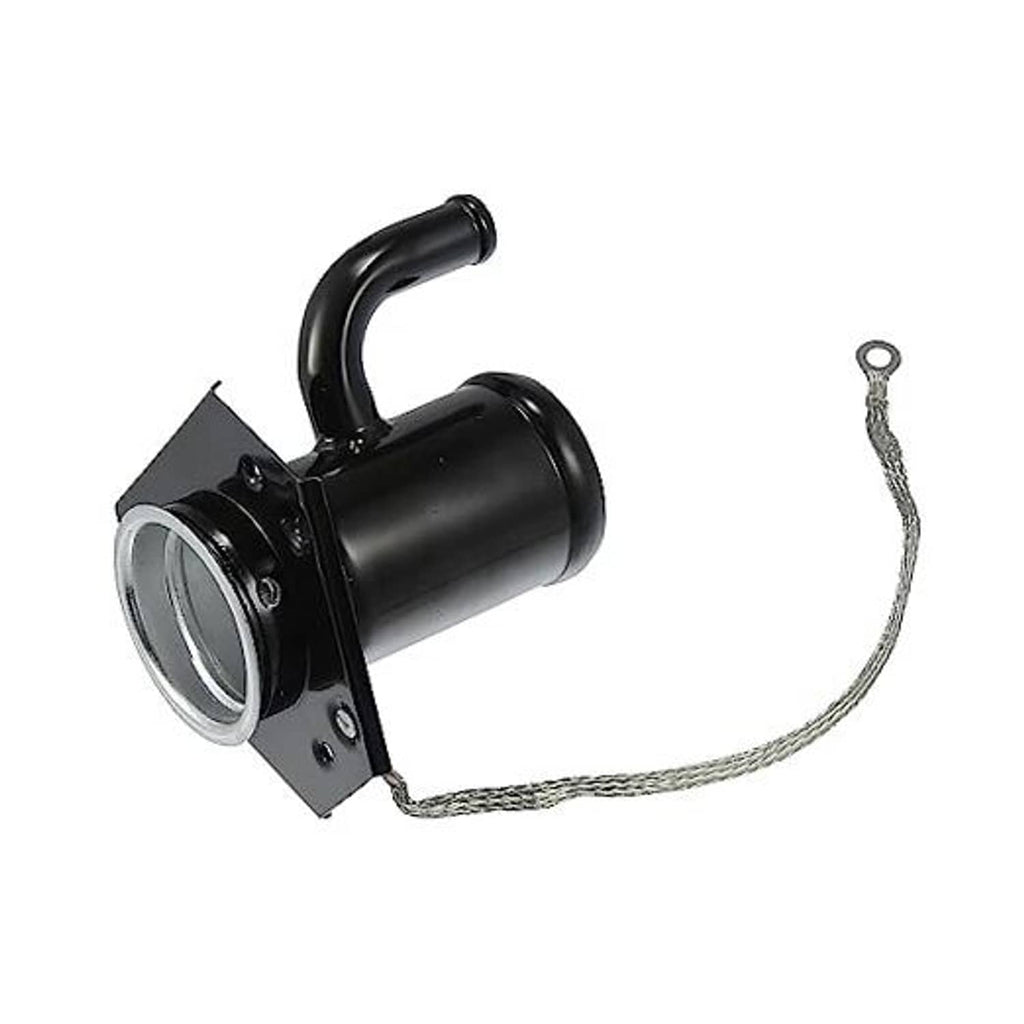 Fuel tank filler neck assembly with braided wire and round mounting flange