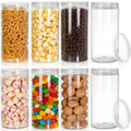 Transparent clear plastic round jars with lids for storing dry foods