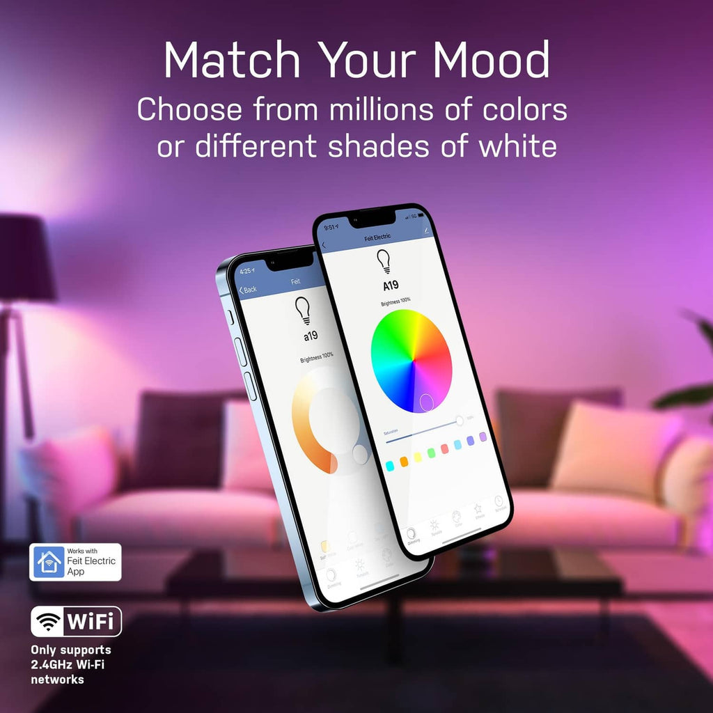 Smart WiFi color-changing bulb with smartphone app color selector