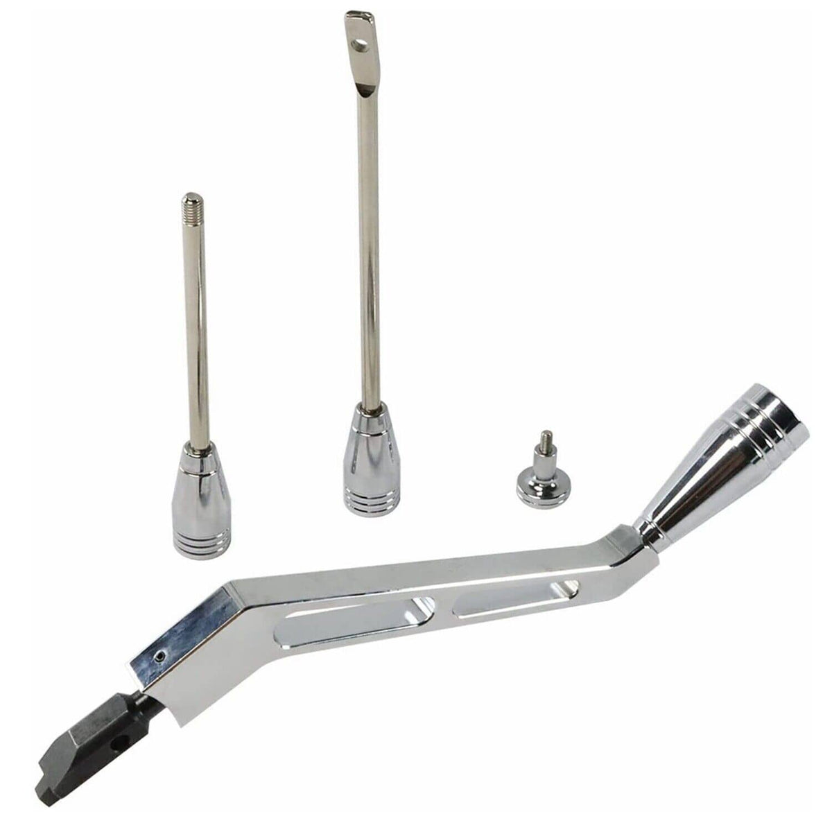 Polished column shift lever kit with long chrome handle rods and small hardware