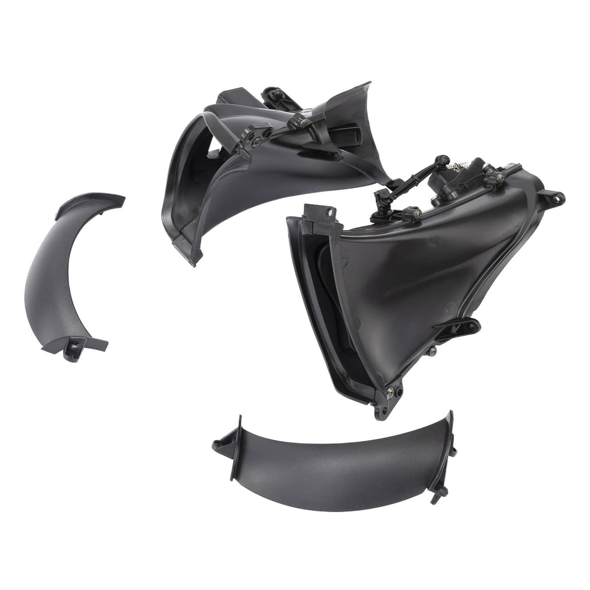 Black fairing air duct kit with multiple curved covers and bracketed mounting hardware