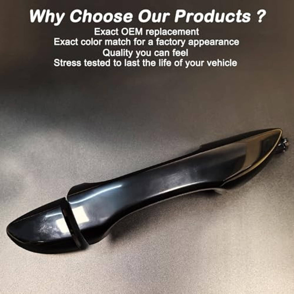 Black exterior door handle for front passenger right side, long curved shape
