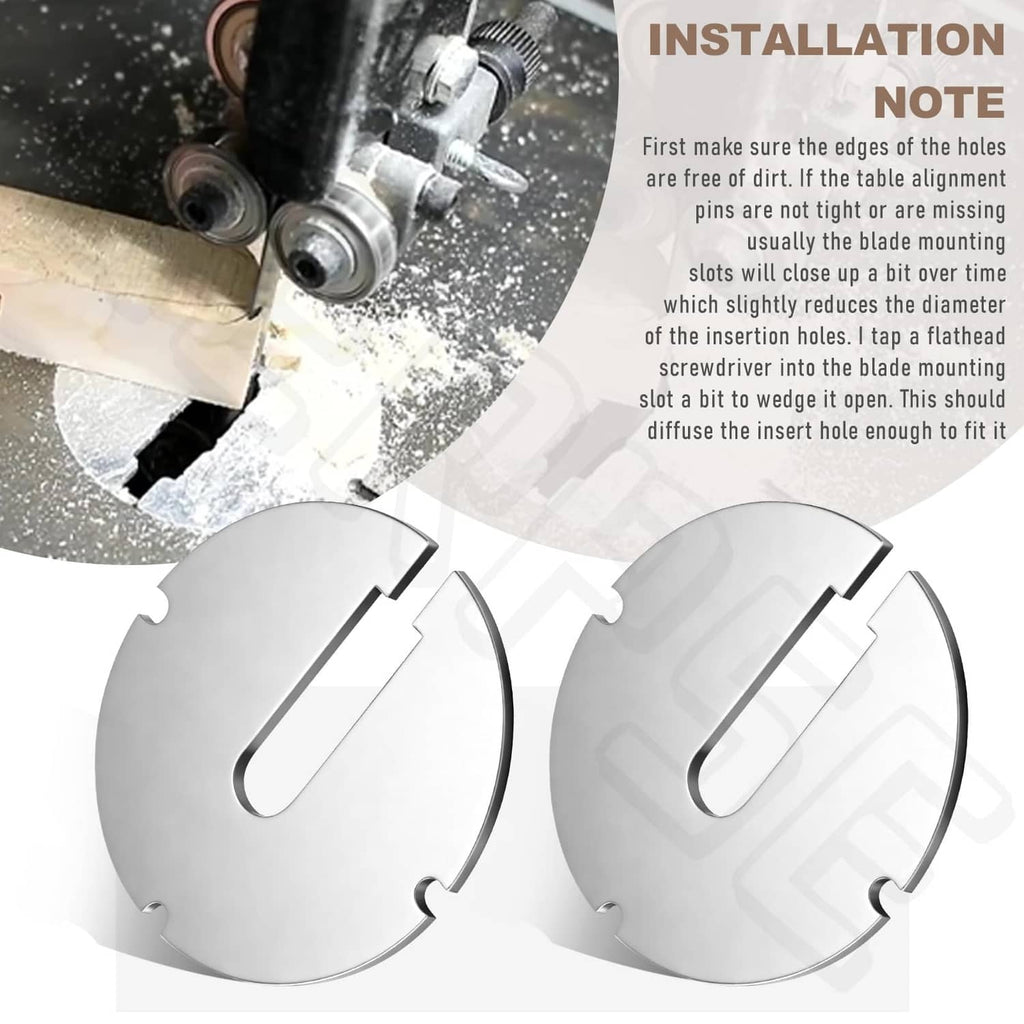 Set of two circular metal inserts with center slots and four mounting notches